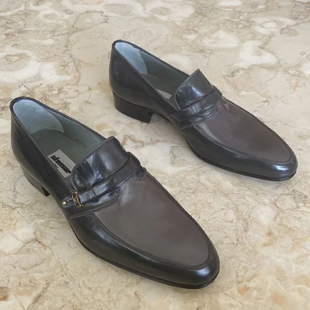 New! Stemar Made in Italy Grey Leather Dress Loafers Vintage New Old Stock